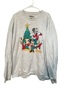 Mickey and Friends Unisex Size XXL Sweatshirt Christmas Tree Light Heather‎ Gray